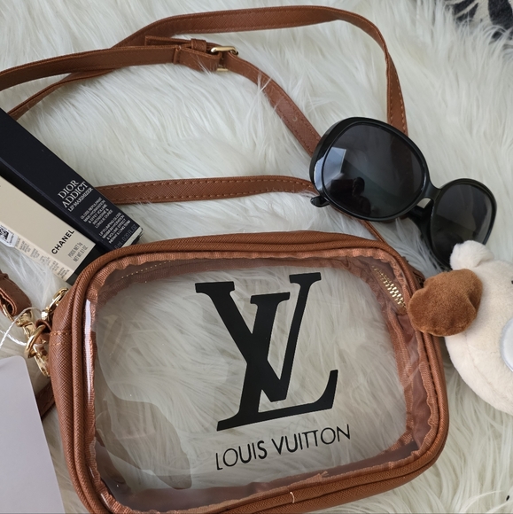 Transparent Bag with Brown Trim Stadium Bag Crossbody Bag - Picture 1 of 8
